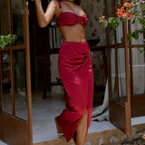 Rose skirt long rouge